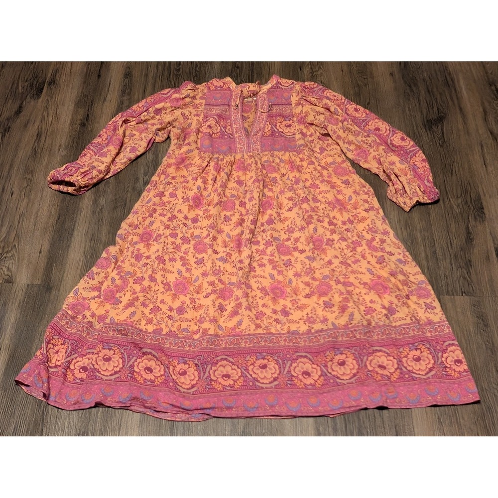 Spell Floral Peasant Mini Dress in Pink and Orange